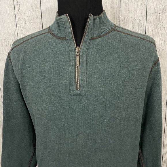 Tommy Bahama Men's XL Teal / Brown Reversible Quarter Zip Pullover Sweater - Picture 1 of 12